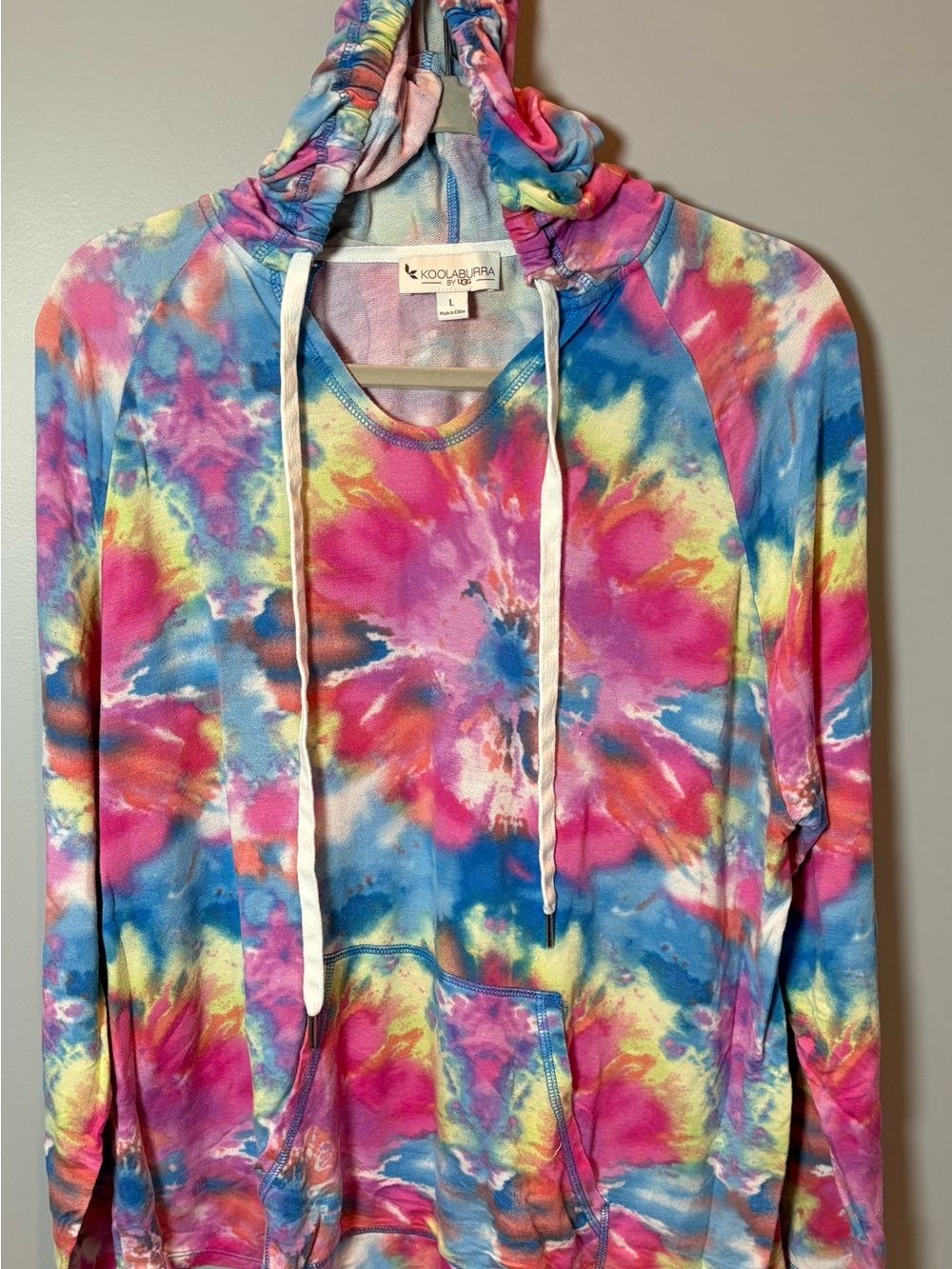 Koolaburra by UGG Tie Dye Hoodie Large Pink Blue Pullover Lounge - Picture 2 of 8
